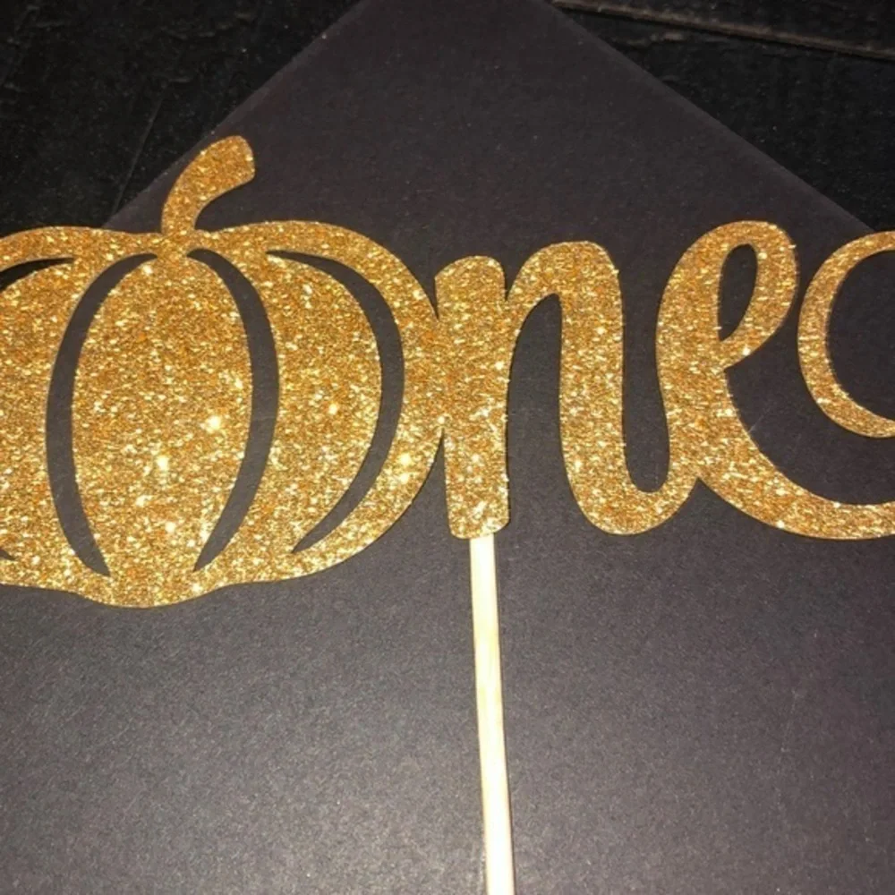 First Birthday One‎ Cake Topper Pick Pumpkin Gold